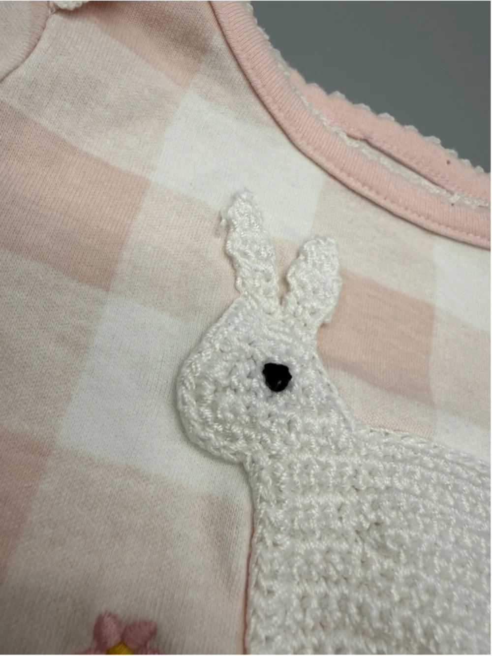 Mud Pie Pink White Checked Bunny Embroidered Gown 0-3M Long Sleeve